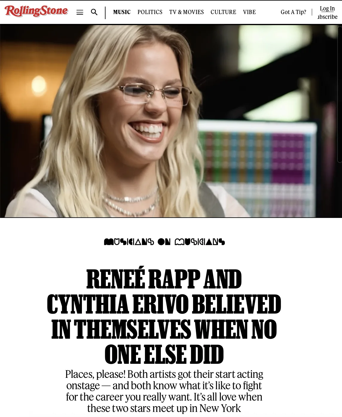 Rolling Stone “Musicians on Musicians” feature with Reneé Rapp and Cynthia Erivo